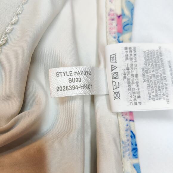 J. Crew Ruffle V Neck One Piece Swimsuit Floral Vine Block Print Sz 12 Pink Blue - Picture 12 of 14